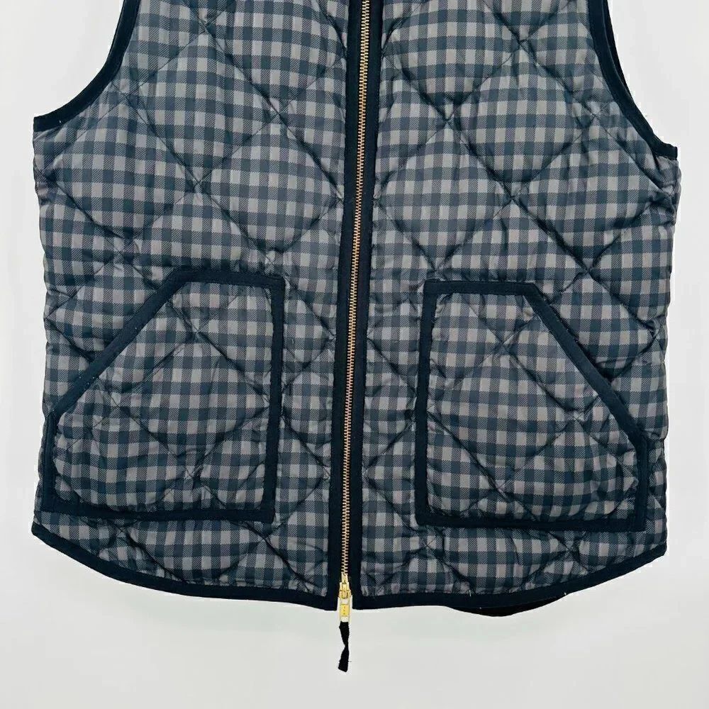 J. Crew Size Medium Black & Gray Plaid Quilted Puffer Vest Zip Up - Picture 3 of 7